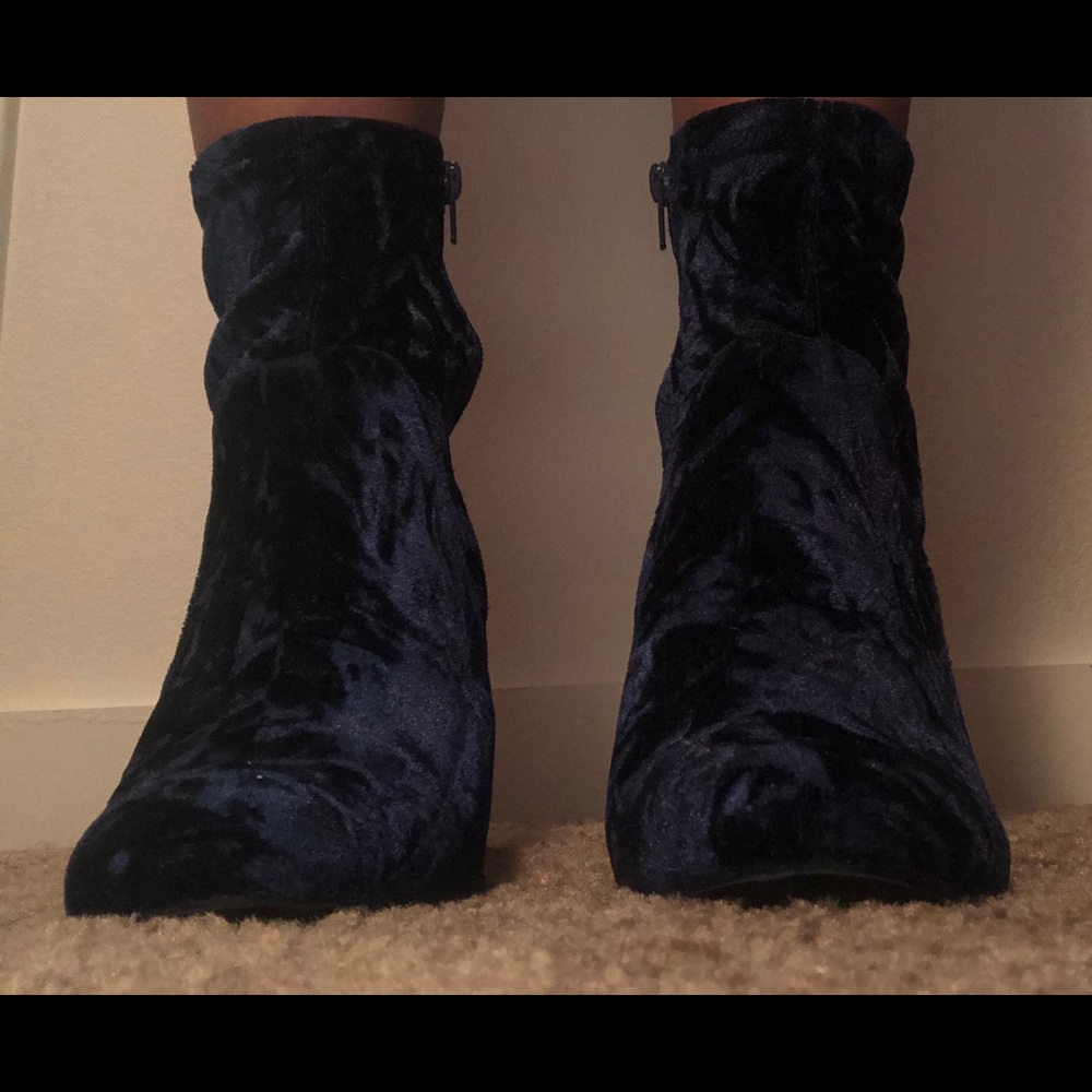 Dark Blue Suede Heel Boots
